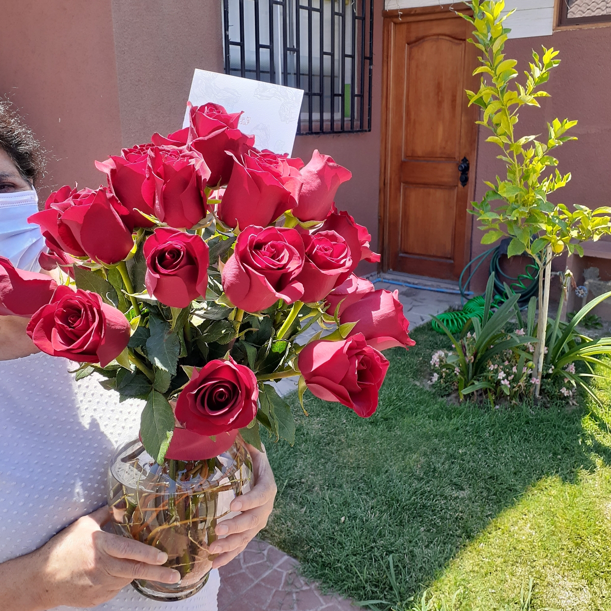 Arreglo floral en florero ánfora con 24 rosas rojas - Pedido 248391